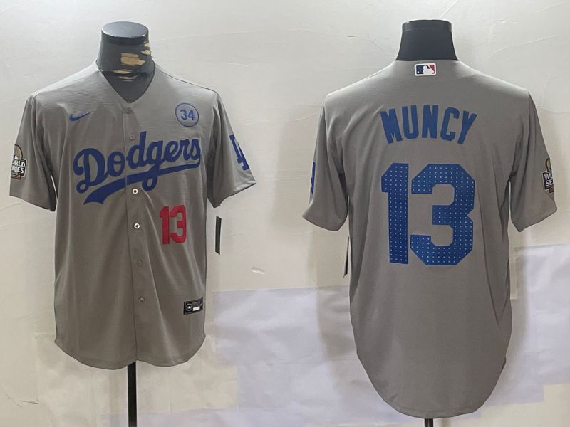 Men Los Angeles Dodgers #13 Muncy Grey Game 2024 Nike MLB Jersey style 11202->los angeles dodgers->MLB Jersey